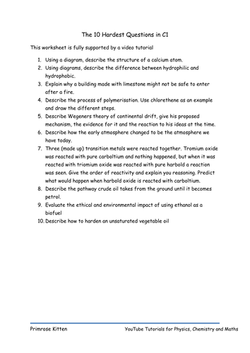 The 10 hardest Question in C1. GCSE AQA Chemistry or Core Revision