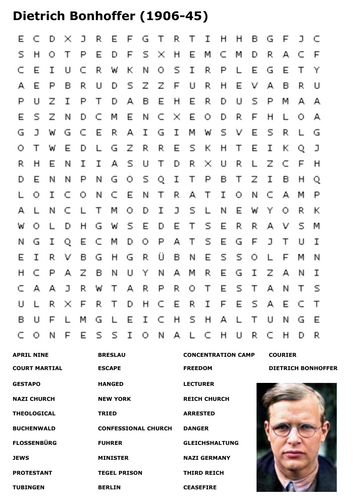 Dietrich Bonhoeffer Word Search