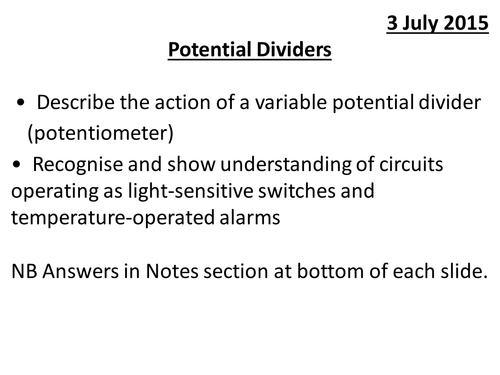 Potential Divider and Potentiometers