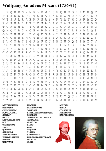 Wolfgang Amadeus Mozart Word Search