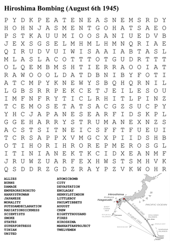 Hiroshima Bombing Word Search