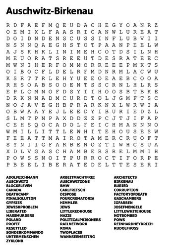 Auschwitz-Birkenau Word Search