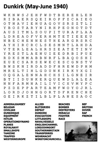 Dunkirk World War Two Word Search