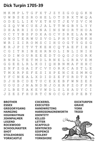 Dick Turpin Word Search