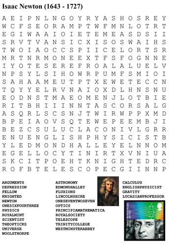 Isaac Newton Word Search