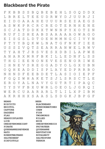 Blackbeard the Pirate Word Search