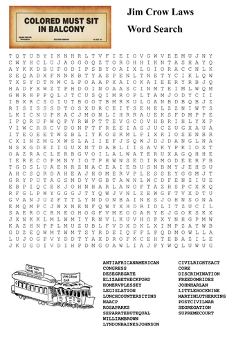Jim Crow Laws Word Search