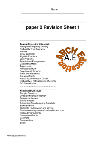 Revision Edexcel GCSE Maths Paper 2