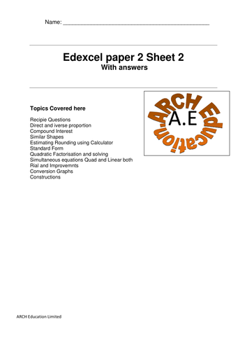 Sheet 2 for the paper 2 edexcel