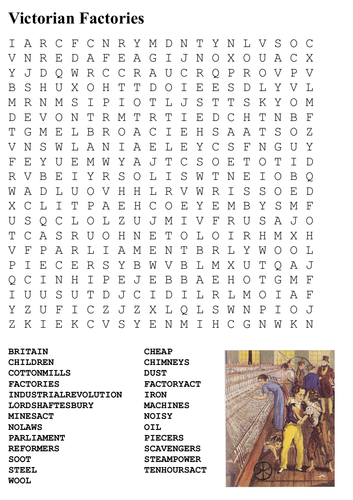 Children in Victorian Factories Word Search