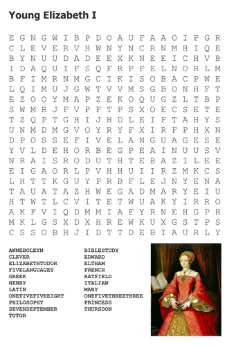 Young Elizabeth I Word Search