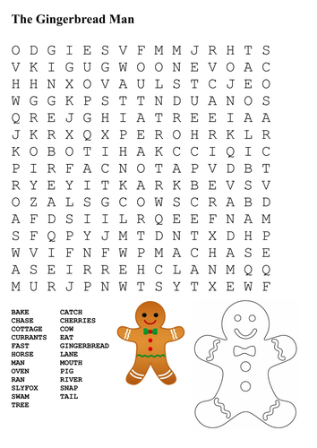 The Gingerbread Man Word Search and Coloring