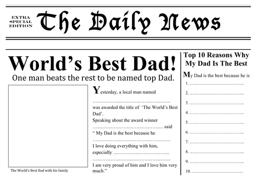 Father's Day Resources - Newspaper Front Page Template. World's Best Dad!