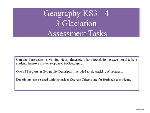 Geography Assessment,  Glaciation Progress Planning, 'No Levels'