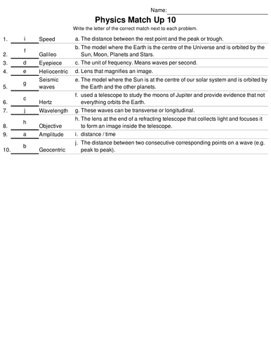 GCSE Physics Bumper Match Up Activity Fun Pack. 10 Sets included with Solutions AQA Edexcel OCR