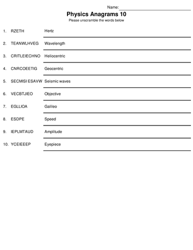 GCSE Physics Fun Bumper Anagrams Mega Pack. 10 Sets included with Solutions AQA Edexcel OCR