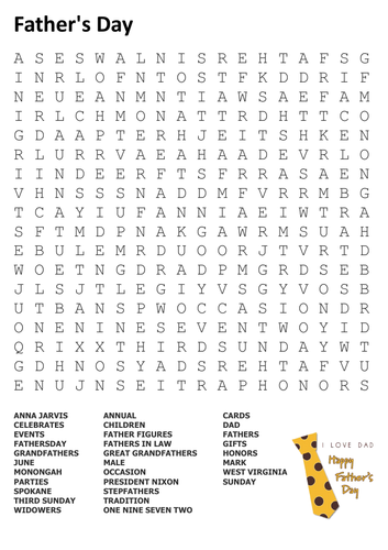 Father's Day Word Search and Color
