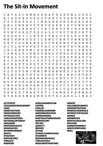 The Sit In Movement - Civil Rights Word Search by sfy773 - Teaching ...