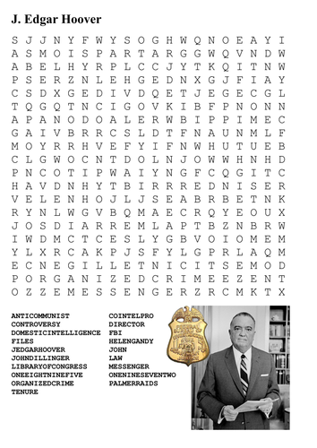 J Edgar Hoover Word Search