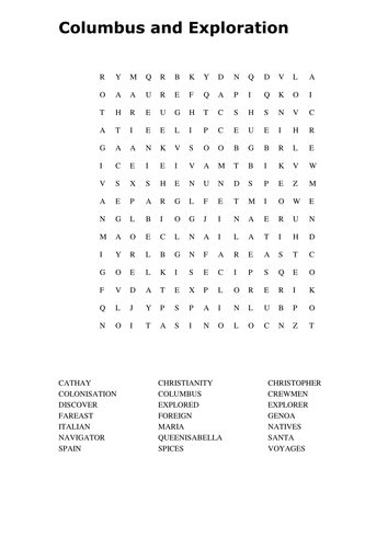 Christopher Columbus Word Search