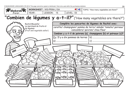 FRENCH KS2 Level 3- KS3 (Year 7): At the fruit and vegetables market/ Role-play