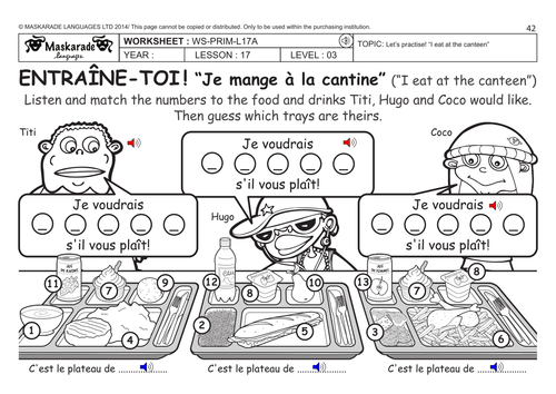 FRENCH KS2 -Level 3 / KS3 (Year 7): Eating at the canteen
