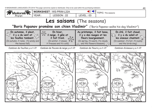 french ks2 level 3 ks3 year 7 the seasons writing a