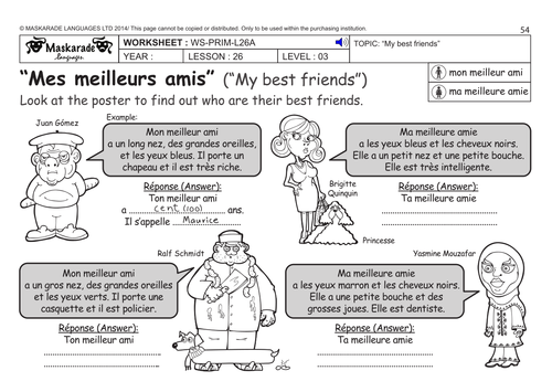 FRENCH KS2 Level 3 - KS3 (Year 7): Describing my friends