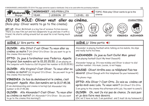 FRENCH KS2 Level 3 - KS3 (Year 7): Role-play: Oliver wants to go to the movie
