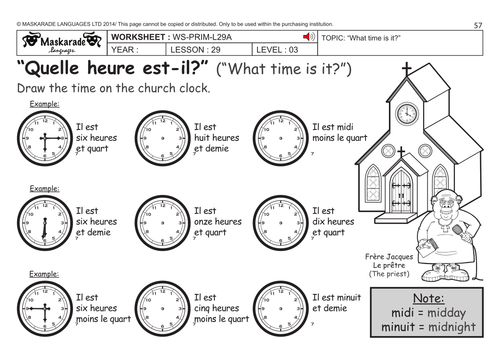 FRENCH KS2 Level 3- KS3 (Year 7): What time is it ...