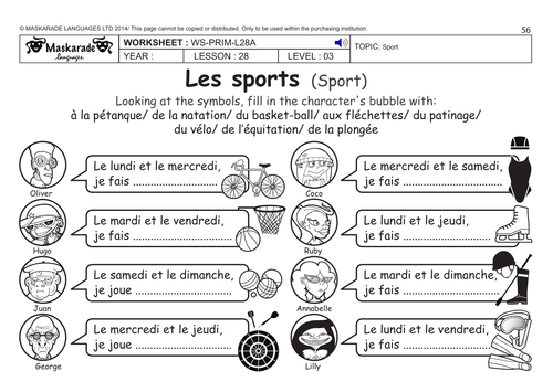 french ks2 level 3 ks3 year 7 free time sports teaching resources