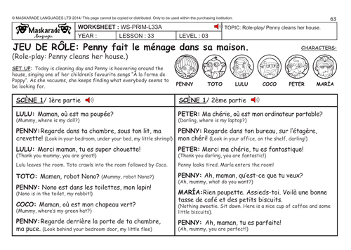 FRENCH KS2 Level 3 - KS3 (Year 7): Role-play: Penny cleans her house/ Oliver's bedroom