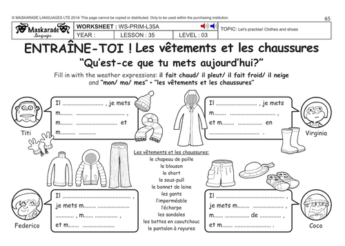 FRENCH KS2 Level 3 - KS3 (Year 7): What are you wearing today?/ MP3 Song: The triplets