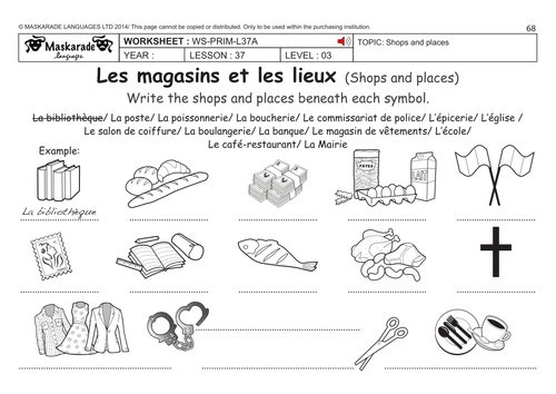 FRENCH KS2 Level 3 - KS3 (Year 7): Shops and places