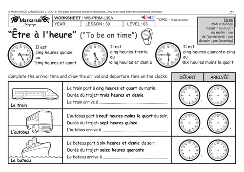 FRENCH KS2 Level 3 - KS3 (Year 7): Being on time/ Transport