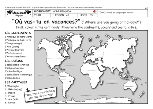 FRENCH KS2 Level 3 - KS3 (Year 7): Where do you go on holiday?