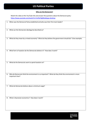 US Political Parties - Flipped Learning Video Link and WS