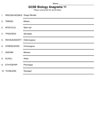 GCSE Biology Bumper Fun Anagram Pack. 10 Anagram Sets included with Solutions AQA Edexcel OCR