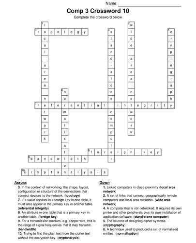 A Level Computing Bumper Fun Crossword Megapack. 10 Sets of 10 Includes (with answers)