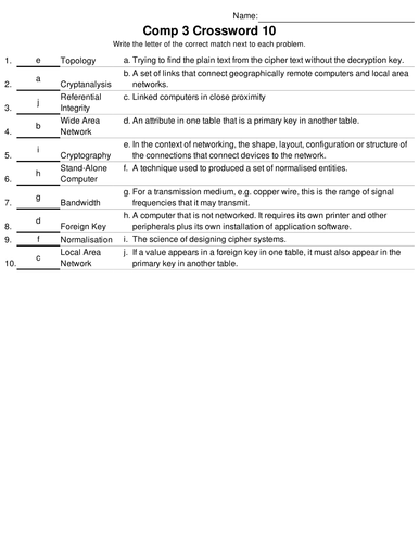 A Level Computing Bumper Fun Matching Up Megapack. 7 Sets of 10 Includes (with answers)