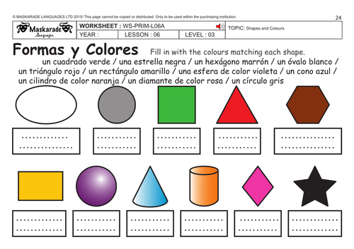 SPANISH KS2 Level 3 - KS3 (Year 7): Shapes and colours
