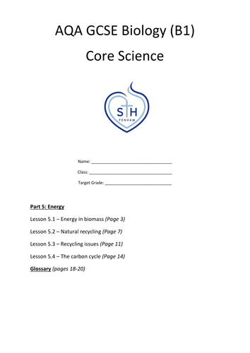 AQA Core B1 Workbook Part 5 Energy
