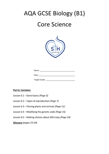 AQA Core B1 Workbook Part 6 Variation