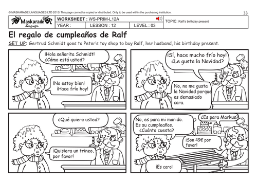 SPANISH KS2 -Level 3 - KS3 (Year 7): Short story "The birthday present"