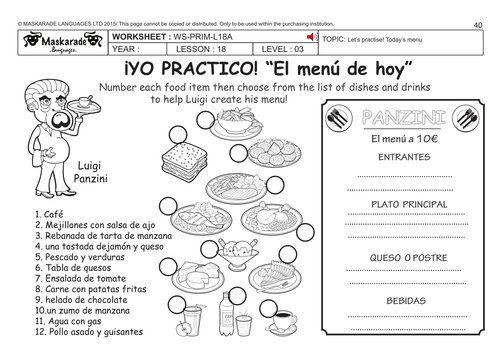 spanish ks2 level 3 ks3 year 7 todays menu by