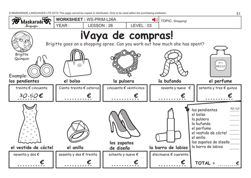 SPANISH KS2 Level 3 - KS3 (Year 7): Shopping