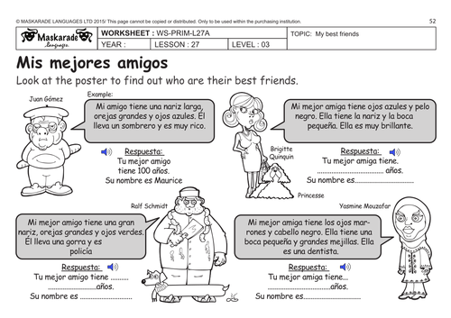 SPANISH KS2 Level 3- KS3 (Year 7): Describing my friends