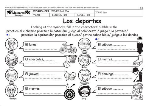 spanish ks2 level 3 ks3 year 7 free time sport activities teaching resources