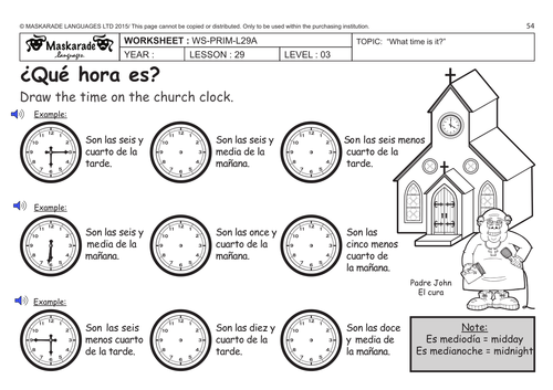 SPANISH KS2 Level 3 - KS3 (Year 7): What time is it?