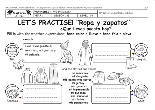 SPANISH KS2 Level 3 - KS3 (Year 7): What are you wearing today?